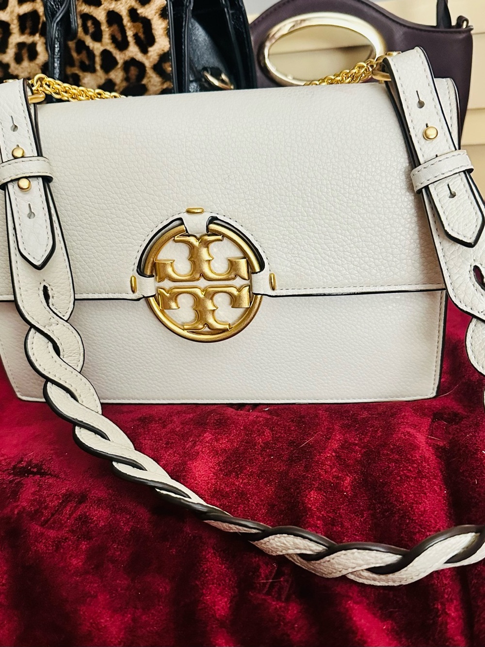 Tory Burch Ivory Miller Shoulder Bag with Gold Logo